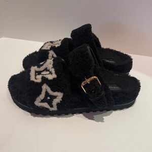 Louis Vuitton Black Shearling Slides